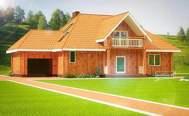Деревянный дом с мансардой и гаражом 268 м² из профилированного бруса, проект "Вудплейс 2"   