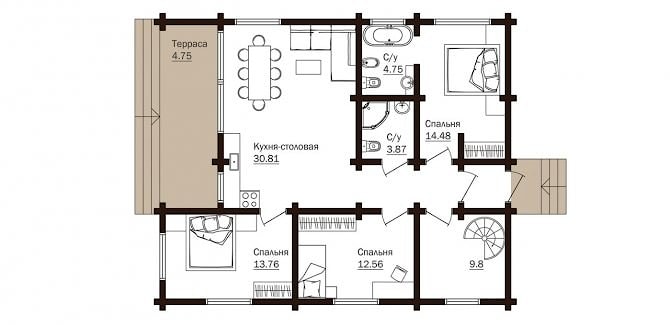 план 1 этажа Дома из Клеёного Бруса "Зигфрид"