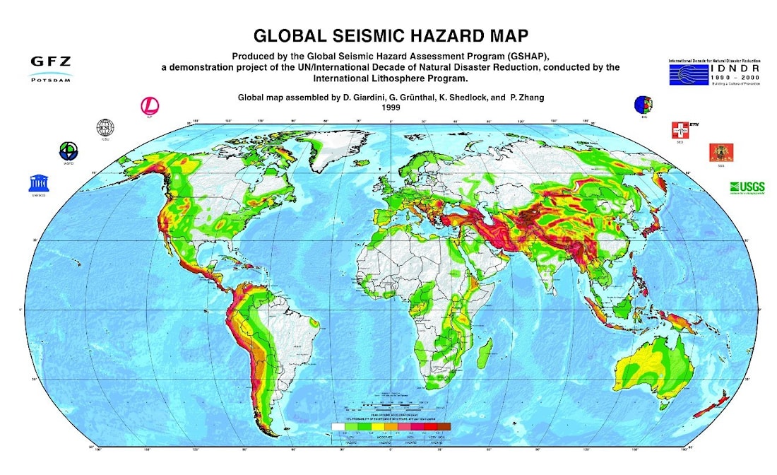 Карта сейсмически опасных районов мира