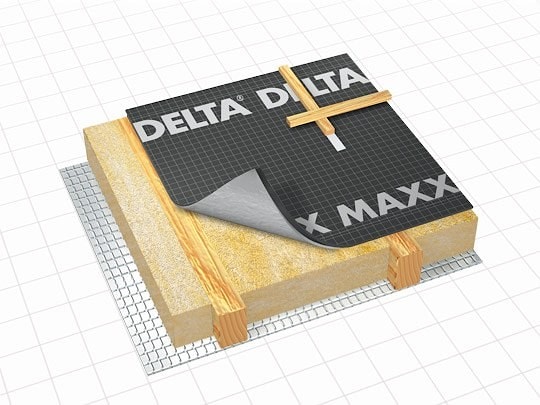 гидроизоляционная диффузионная пленка для скатной черепичной крыши деревянного дома из бруса с атиконденсатным слоем DELTA-MAXX