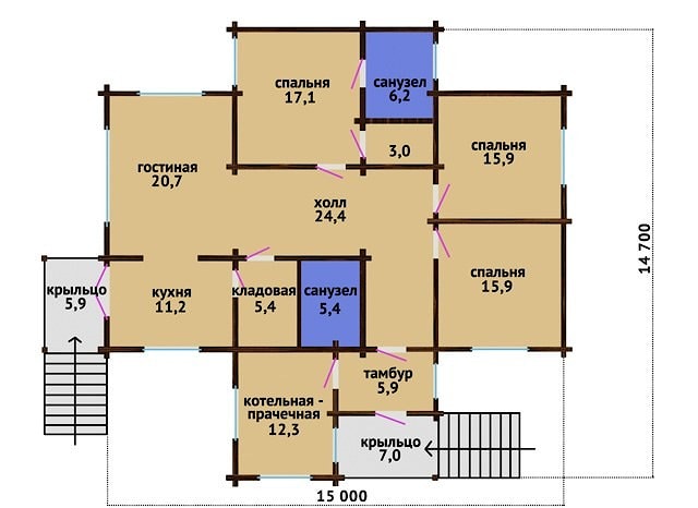 Деревянный дом из клееного бруса 156 м², "Гродно" 