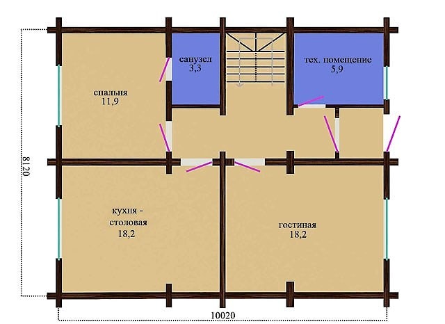 Проекты домов: деревянный дом из бревна 131 м²