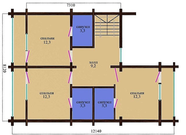 Проекты домов: деревянный дом из бревна 131 м²