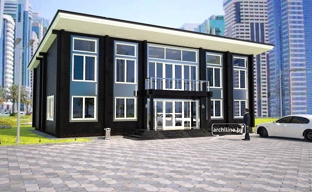 Деревянный дом чёрного цвета, офисное здание 348 м², проект "Гомельдрев"   