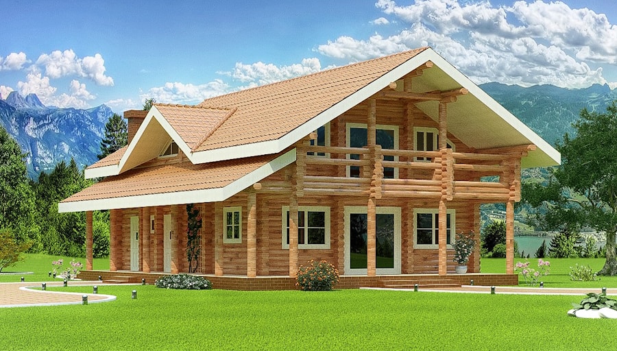 Деревянный дом "Плотник" с сауной, из оцилиндрованного бревна 209 м²   
