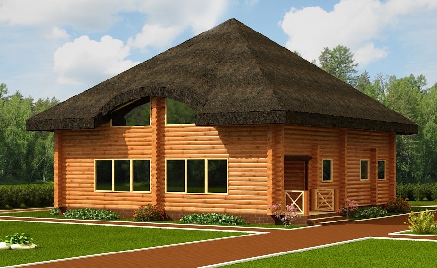 Деревянный дом из оцилиндрованного бревна, проект "Ляховичидрев" 211 м²   