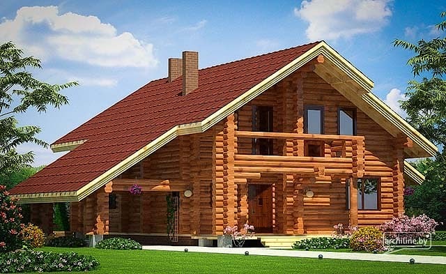 Дом из крупных оцилиндрованных бревен, проект "Висма", 203 м²  