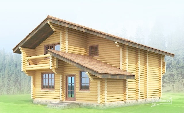 Проекты домов: деревянный дом "Русские окна" из бревна 131 м²   