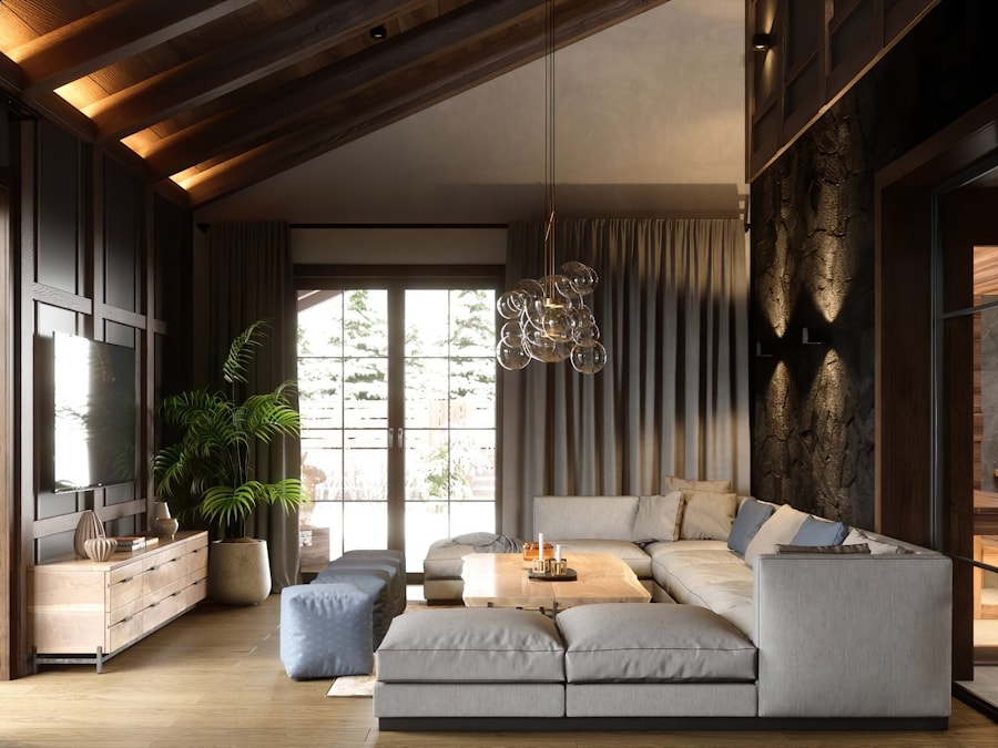 Дизайн интерьера в черном стиле в деревянном доме   